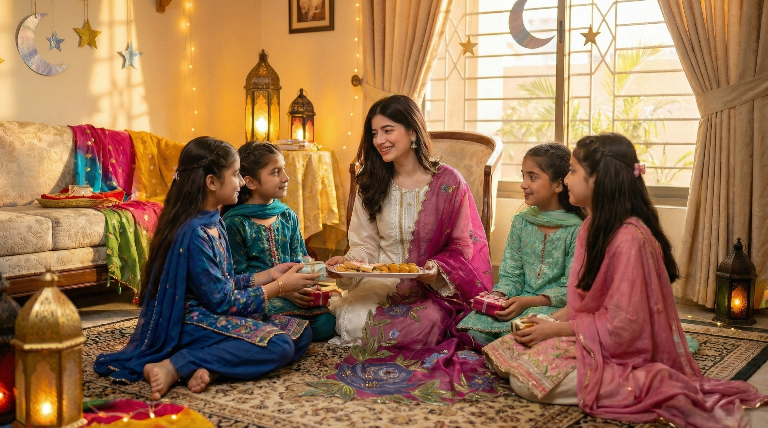 Shocking Pink Dupatta white Dress (Stitched) - Image 4